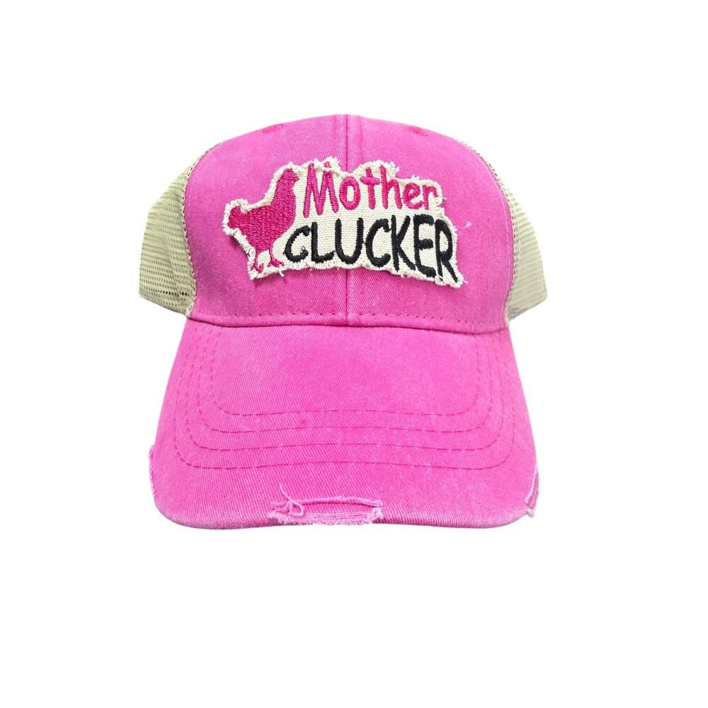 FunkyChickenStore Mother Clucker Pink Distressed Trucker Hat